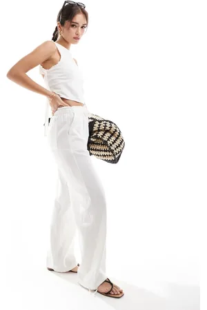 Pull&Bear Linen raw edge waist trouser co-ord in