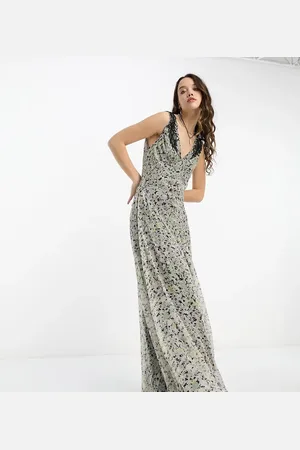 Reclaimed Bias cut slip in blurred floral with lace