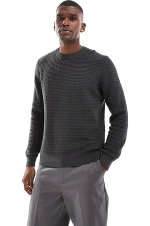 Only & Sons Waffle crew neck jumper in dark