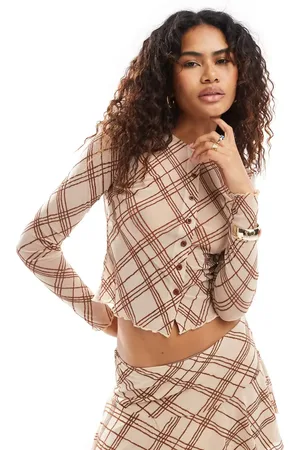 Motel Kahula sketchy stripe micro cardigan co-ord in natural