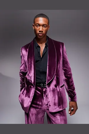 ASOS Double breasted regular suit jacket in burgundy velvet
