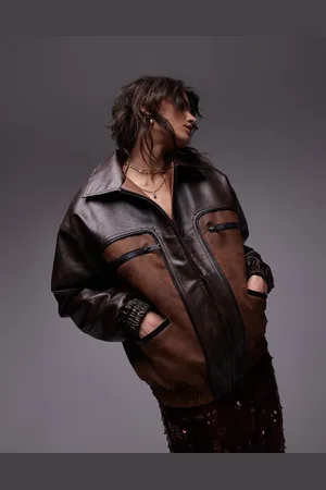 Topshop Contrast seam detail faux leather jacket in
