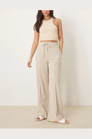 VILA High waist wide leg seam front trouser in beige