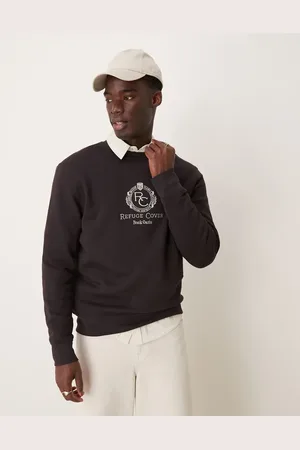 MANGO Varsity logo crew neck sweatshirt in burgundy