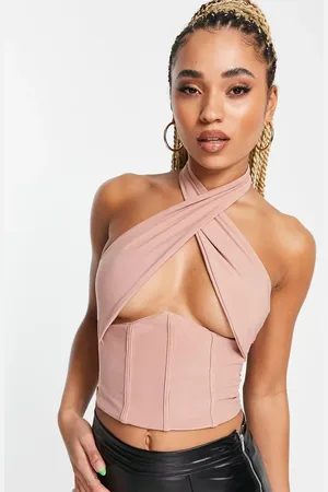 Femme Luxe Wrap crop top with under bust detail in mink