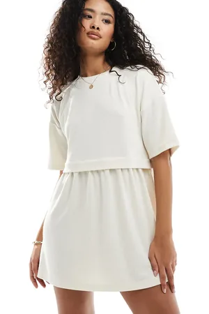 Miss Selfridge Short sleeve layered smock dress in ecru