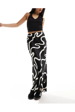 River Island Bias maxi skirt in and white squiggle print
