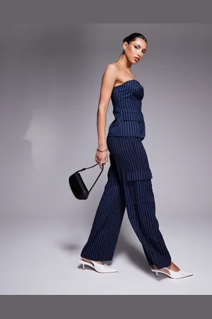 In The Style X Natalya Wright exclusive tailored wide leg pocket detail trousers co-ord in pinstripe