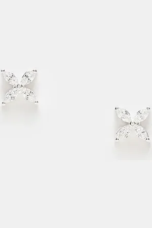 Kingsley Ryan 4 petal flower gemset stud earrings in sterling