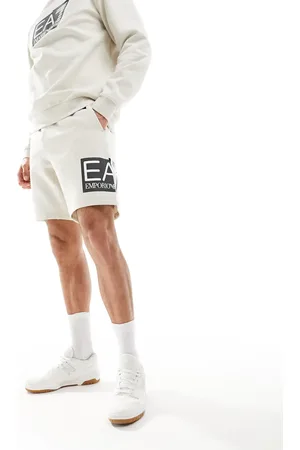 EA7 Armani large side logo sweats shorts in beige co-ord