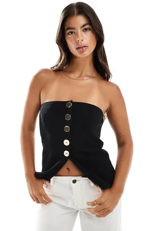 ASOS Gold button front rib bandeau top in