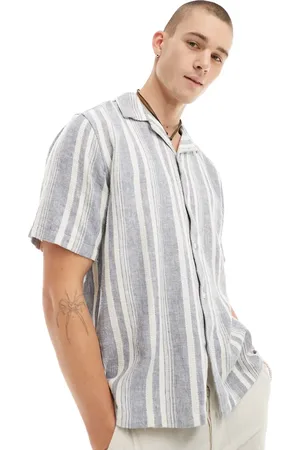 Abercrombie & Fitch Dobby stripe linen blend short sleeve shirt relaxed fit in