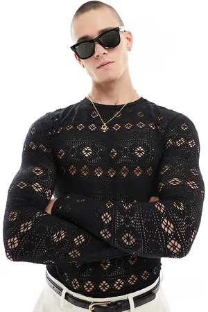 ASOS Muscle fit long sleeve in open fabric crochet