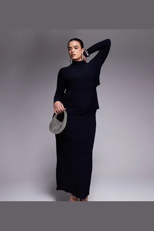 ASOS ASOS DESIGN Curve long sleeve ruched detail midaxi dress with twist open back in