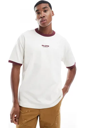 Hollister Boxy high neck logo t-shirt with contrast binding in beige