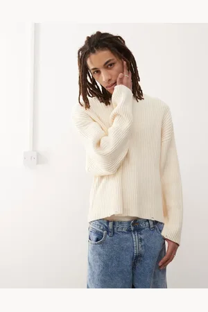 Weekday Arthur chunky rib jumper with distressed hem detail in off