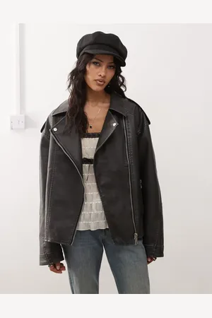 Motel Zebbie distressed faux leather biker jacket in