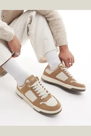 ASOS Lace up trainers in stone with gum sole