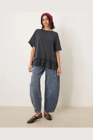 Free People Ruffle edge oversized t-shirt tunic in washed