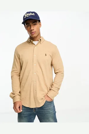 Ralph Lauren Icon logo pique shirt in camel marl