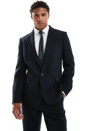 ASOS Slim wool blend suit jacket in navy twill