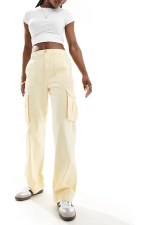 Pimkie Straight leg cargo pocket detail trousers in yellow