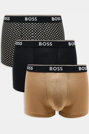 HUGO BOSS Power 3 pack logo waistband plain & print trunks in /tan