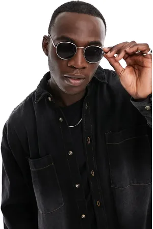 SELECTED Round sunglasses in silver with lens