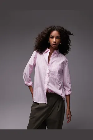 MANGO Oversized stripe shirt in light