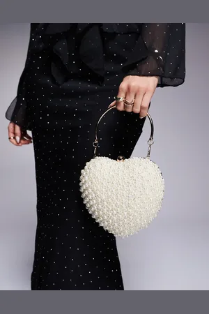 True Decadence Pearl embellished heart clutch bag in