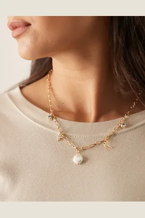 DesignB London Pearl and celestial charm necklace in