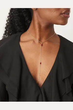 DesignB London Lariat necklace with red crystals in