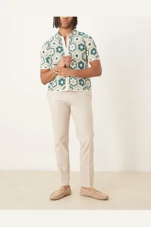 ASOS Smart slim fit linen blend trousers in stone