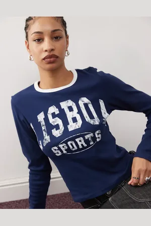 COLLUSION Long sleeve ringer baby tee with sporty graphic in