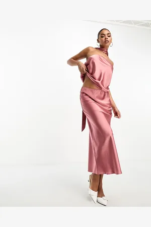 ASOS Satin bias midi skirt co-ord in rose