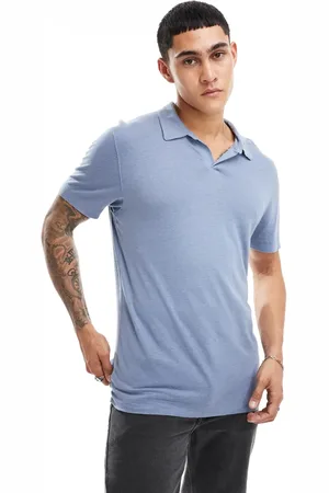 Abercrombie & Fitch Slub linen open collar polo in light
