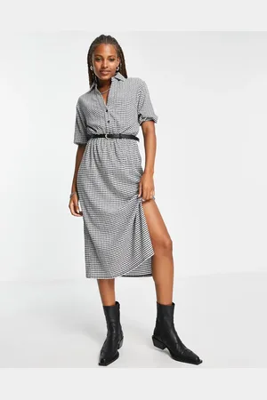 ASOS Short sleeve shirt midi dress with belt in mono check