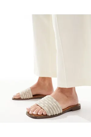 SEQWL Owl beaded detail flat sandals in beige