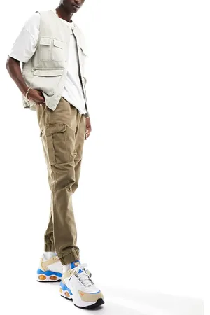 ASOS Tapered cargo trousers with elasticated waist in beige