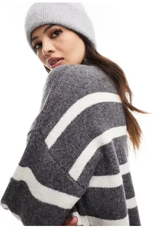 ASOS Longline jumper with high neck in charcoal stripe
