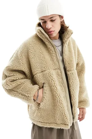 Bershka Borg zip through jacket in ecru