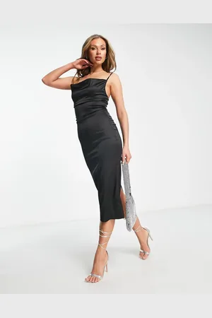 Parisian Satin cami strap midi dress with cowl neck in