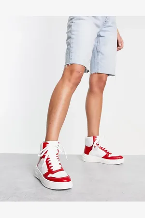 ASOS Delta skater high trainers in white/red