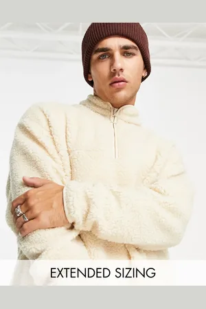 ASOS Oversized quarter zip sweatshirt in beige borg