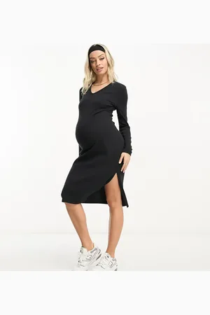 Threadbare Maternity v neck midi dress with side split in