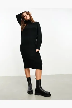 VILA Roll neck knitted jumper midi dress in