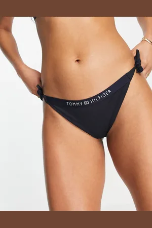 Tommy Hilfiger Logo side tie cheeky bikini bottom on blue
