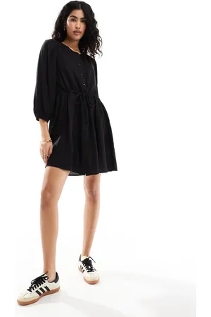 VILA Linen touch tie waist mini dress in