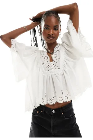 Free People Broderie edge smock top in
