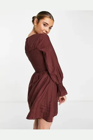 Forever New Shirred mini dress in chocolate